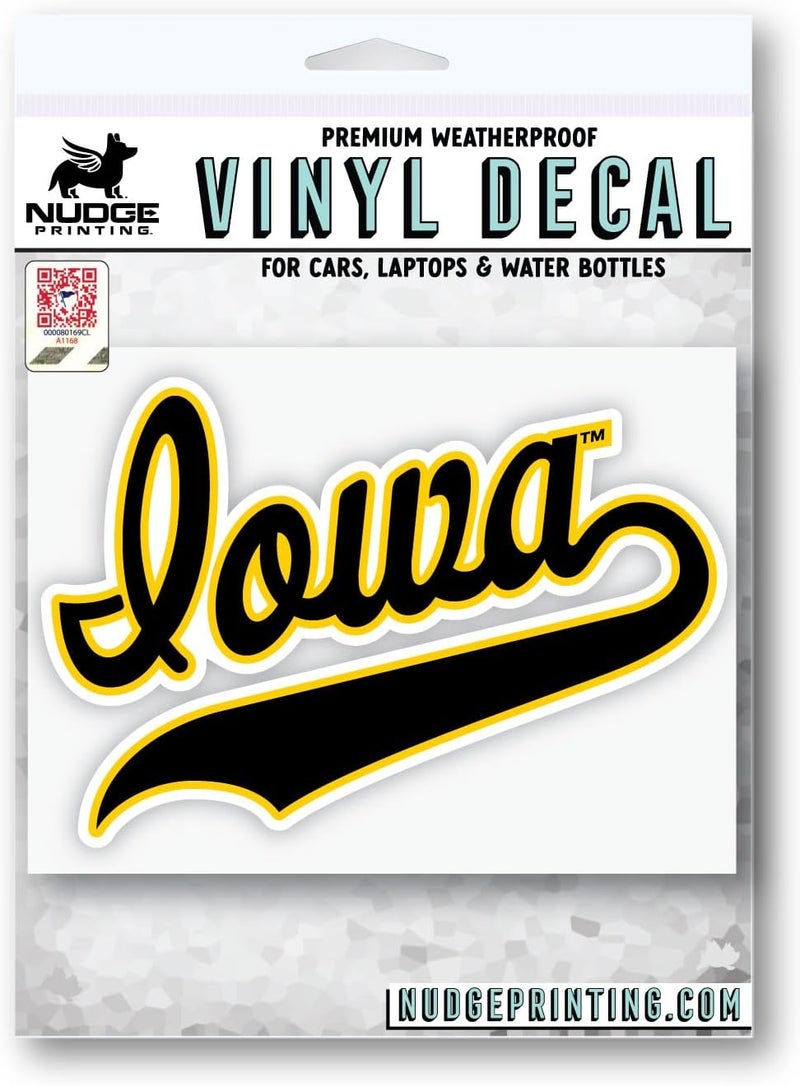Nudge Printing University of Iowa Vintage Script Iowa Black and Gold Weatherproof Vinyl Sticker Car Decal from - Image 3